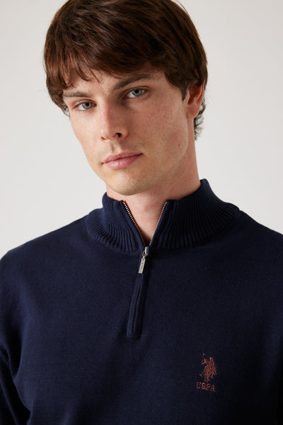 סריג Half Zip  - בצבע ניייבי