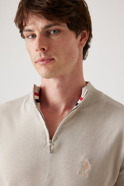 סריג Half Zip  - בז'