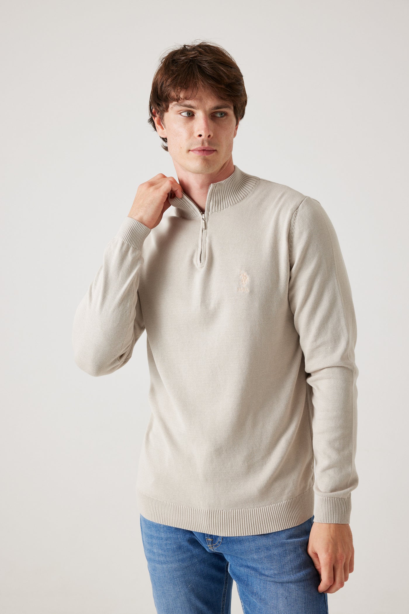 סריג Half Zip  - בז'