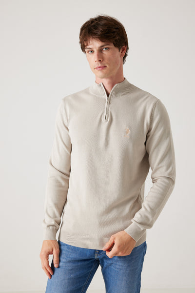 סריג Half Zip  - בז'