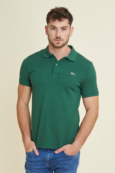 חולצת פולו שרוול קצר SLIM בצבע ירוק כהה