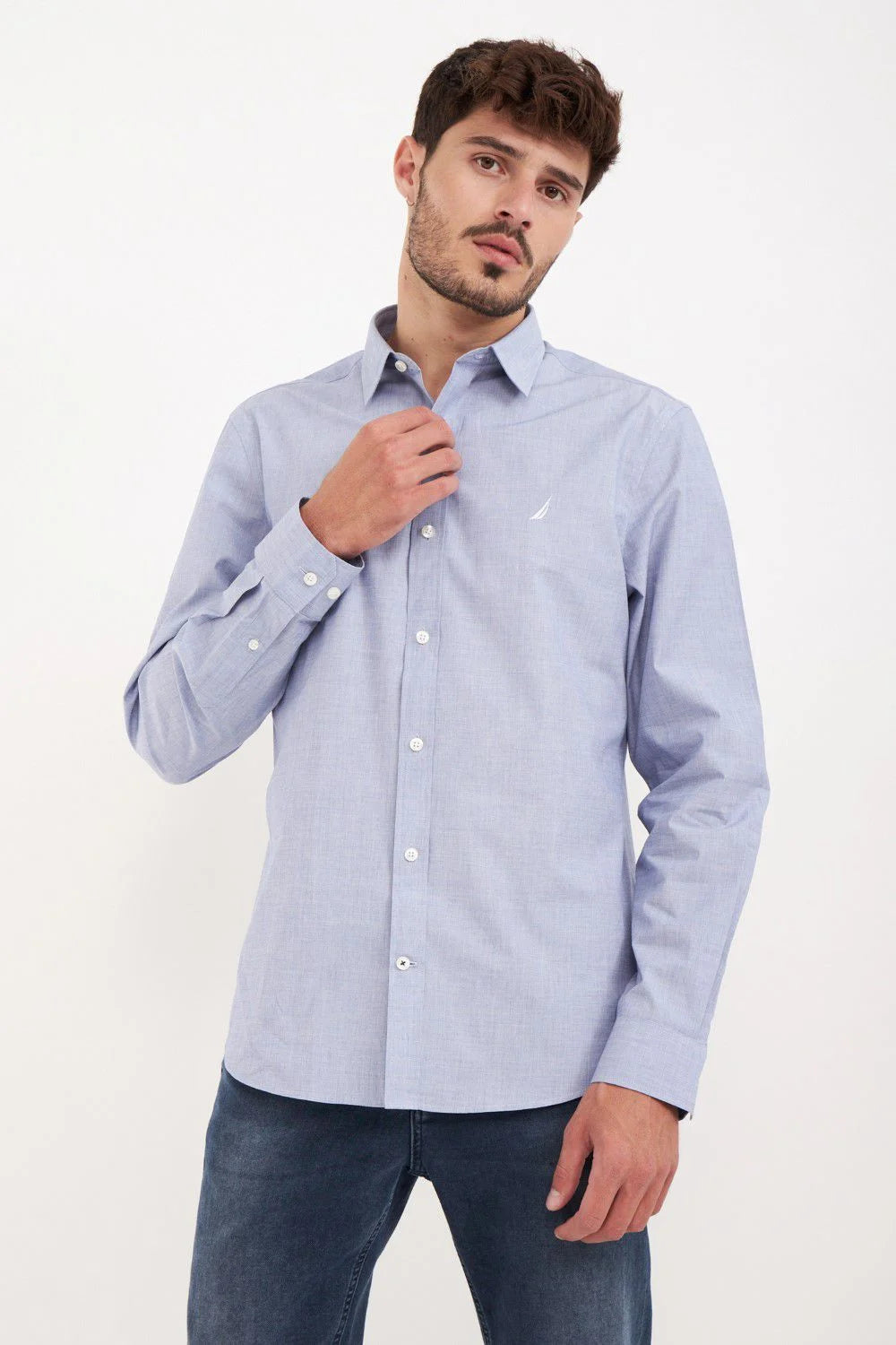 חולצה מכופתרת שרוול ארוך בגזרת TAILORED FIT - כחול