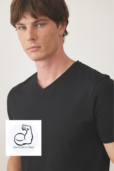 טישרט שרוול קצר צווארון V - שחור