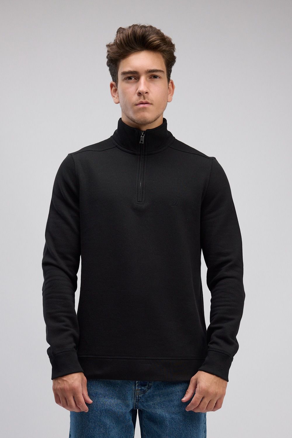 סווטשירט רוכסן בצאוורון (חצי זיפ) - שחור