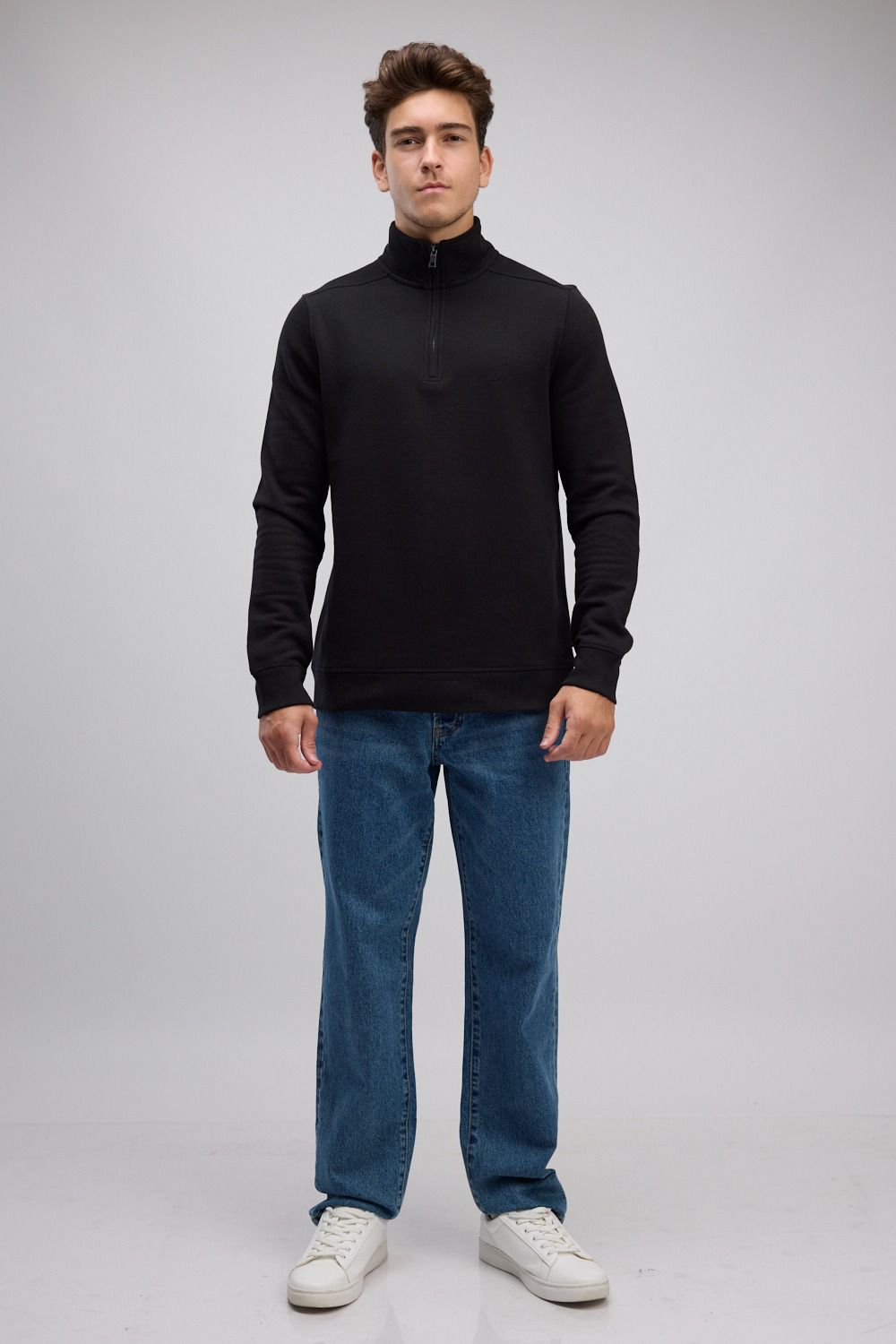 סווטשירט רוכסן בצאוורון (חצי זיפ) - שחור