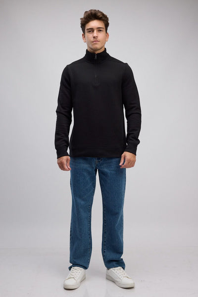 סווטשירט רוכסן בצאוורון (חצי זיפ) - שחור