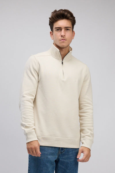 סווטשירט רוכסן בצאוורון (חצי זיפ) - שמנת