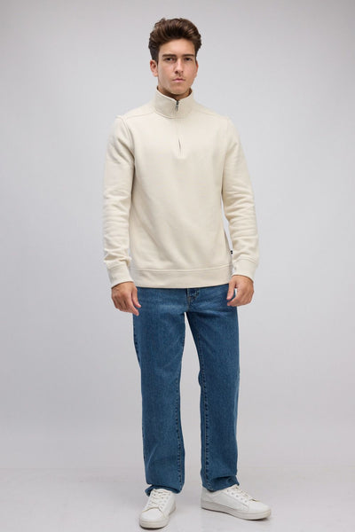 סווטשירט רוכסן בצאוורון (חצי זיפ) - שמנת