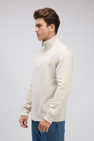 סווטשירט רוכסן בצאוורון (חצי זיפ) - שמנת