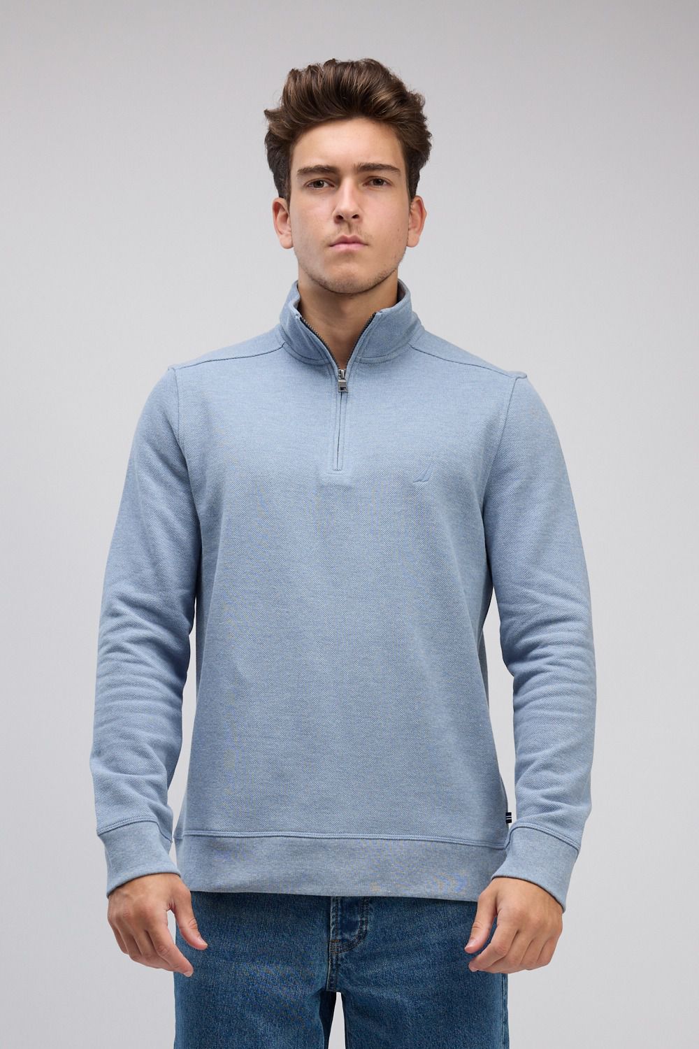 סווטשירט רוכסן בצאוורון (חצי זיפ) - כחול ים