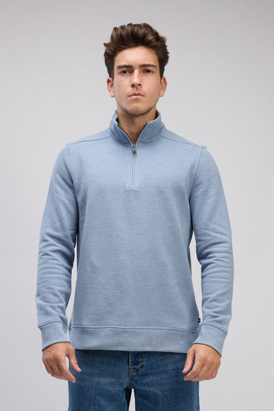 סווטשירט רוכסן בצאוורון (חצי זיפ) - כחול ים