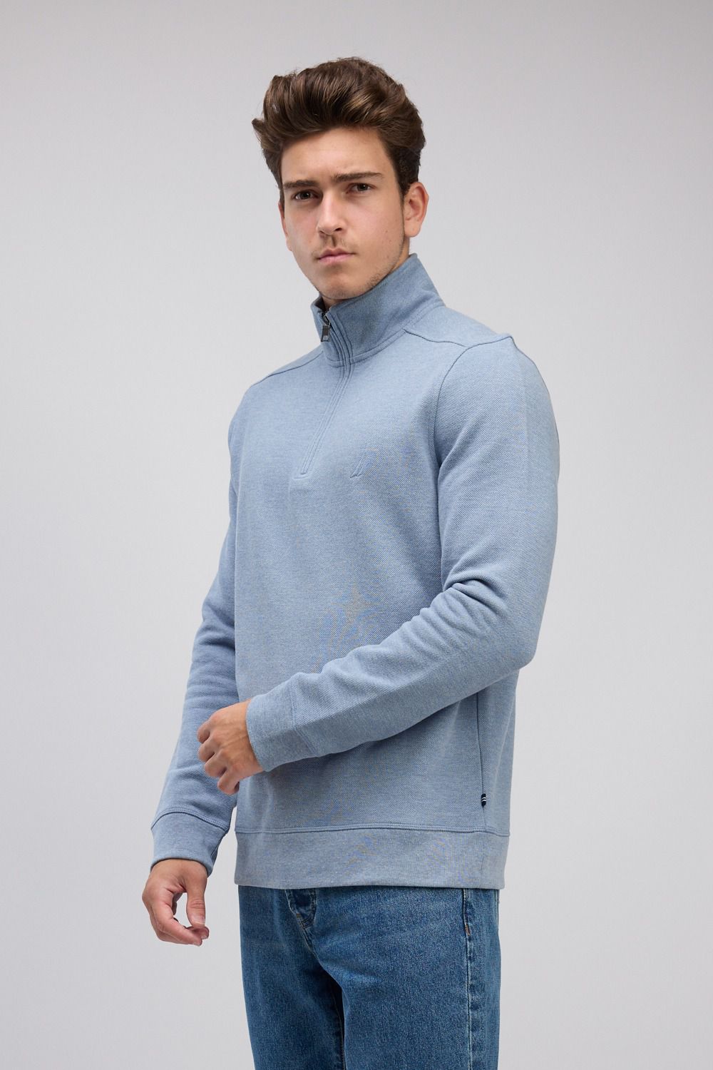סווטשירט רוכסן בצאוורון (חצי זיפ) - כחול ים