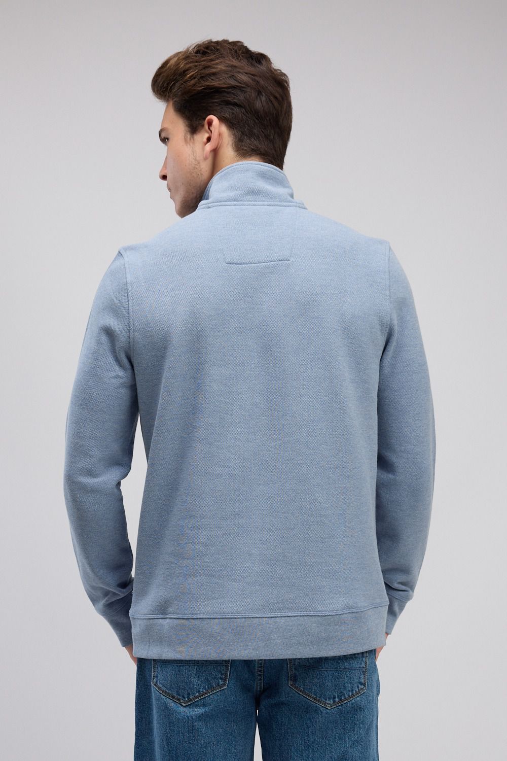 סווטשירט רוכסן בצאוורון (חצי זיפ) - כחול ים
