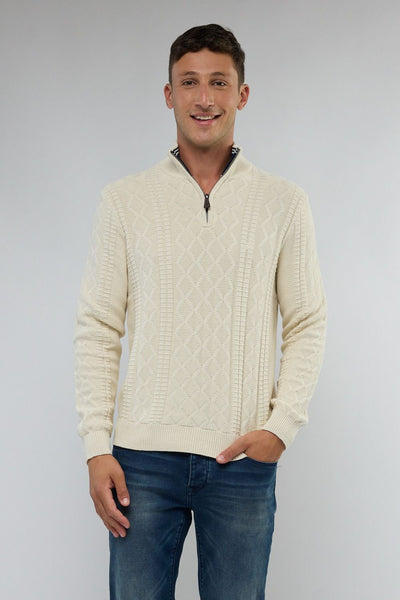 סריג איכותי מעוצב עם רוכסן בצווארון (חצי זיפ) - שמנת