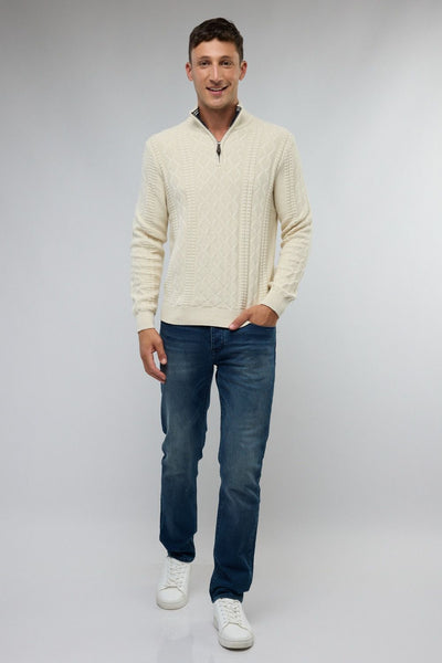 סריג איכותי מעוצב עם רוכסן בצווארון (חצי זיפ) - שמנת