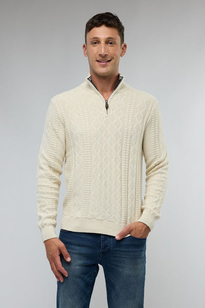 סריג איכותי מעוצב עם רוכסן בצווארון (חצי זיפ) - שמנת