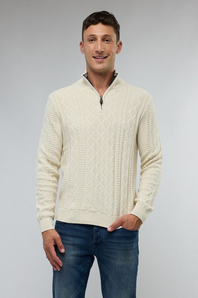 סריג איכותי מעוצב עם רוכסן בצווארון (חצי זיפ) - שמנת