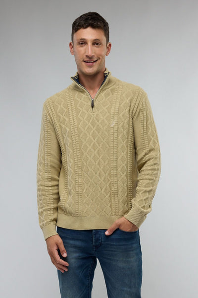 סריג איכותי מעוצב עם רוכסן בצווארון (חצי זיפ) - בז'