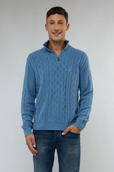 סריג איכותי מעוצב עם רוכסן בצווארון (חצי זיפ) - כחול