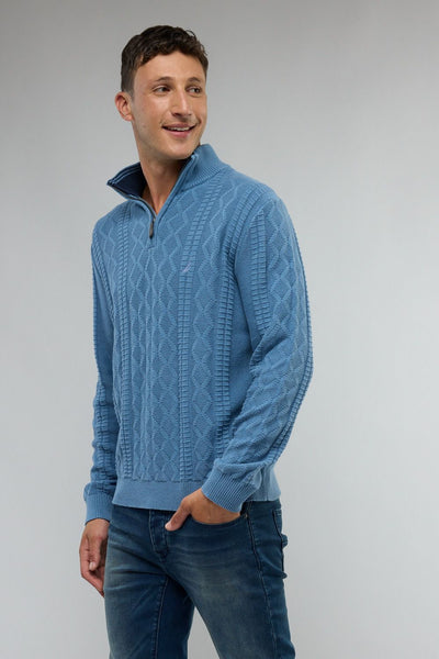 סריג איכותי מעוצב עם רוכסן בצווארון (חצי זיפ) - כחול