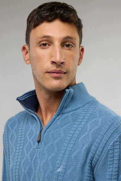 סריג איכותי מעוצב עם רוכסן בצווארון (חצי זיפ) - כחול