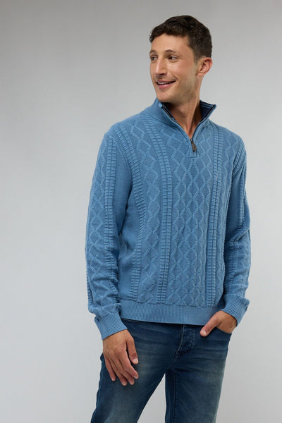 סריג איכותי מעוצב עם רוכסן בצווארון (חצי זיפ) - כחול