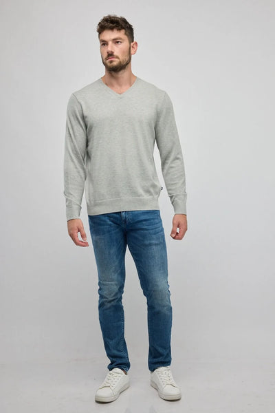 סוודר אלגנט צווארון וי - אפור