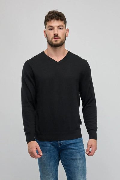 סריג אלגנט צווארון וי שחור