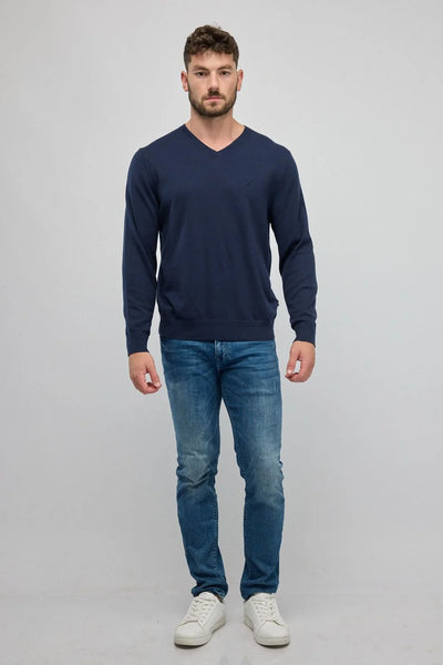 סוודר אלגנט צווארון וי - כחול נייבי