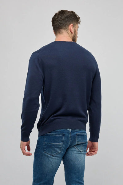 סוודר אלגנט צווארון וי - כחול נייבי