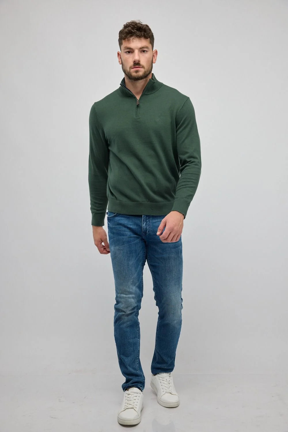 סריג עם רוכסן בצווארון (חצי זיפ) ירוק