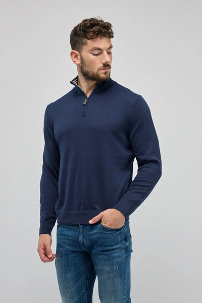 סריג עם רוכסן בצווארון ( חצי זיפ) כחול נייבי