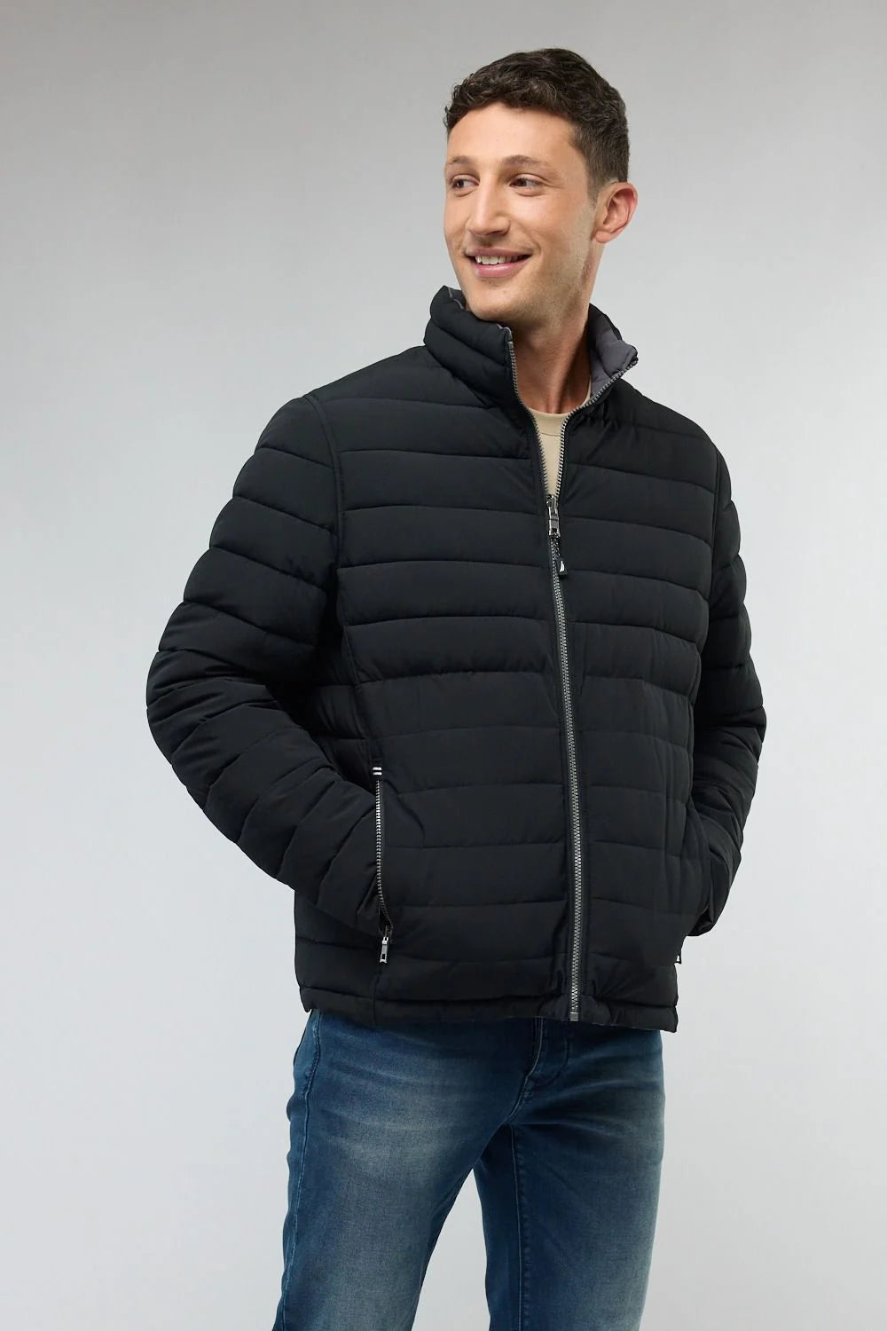 מעיל דו צדדי שחור / אפור כהה