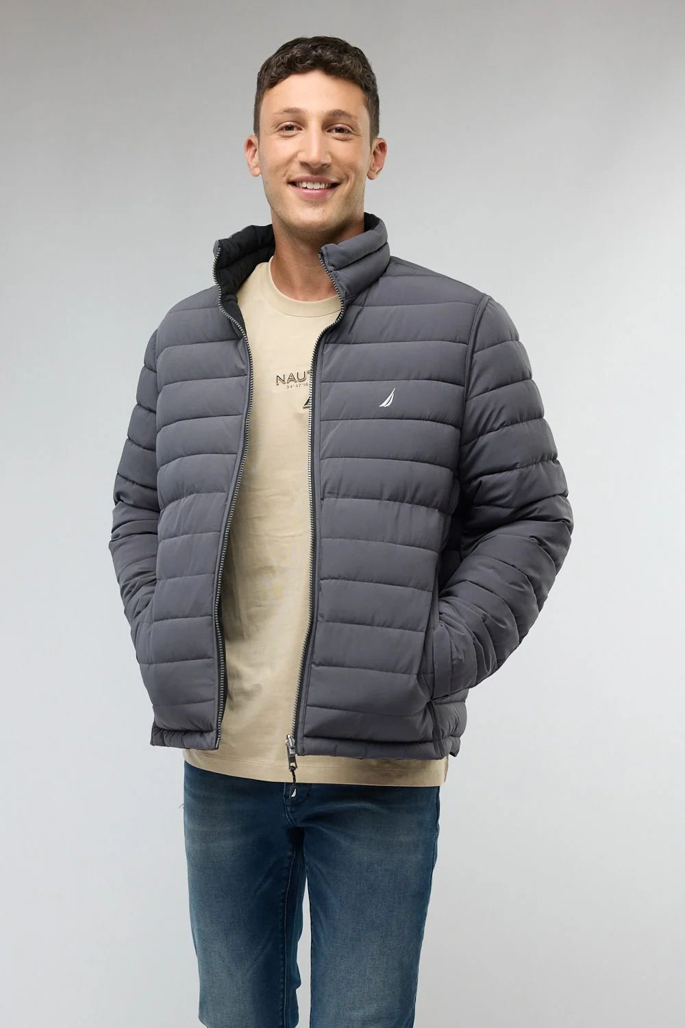 מעיל דו צדדי שחור / אפור כהה