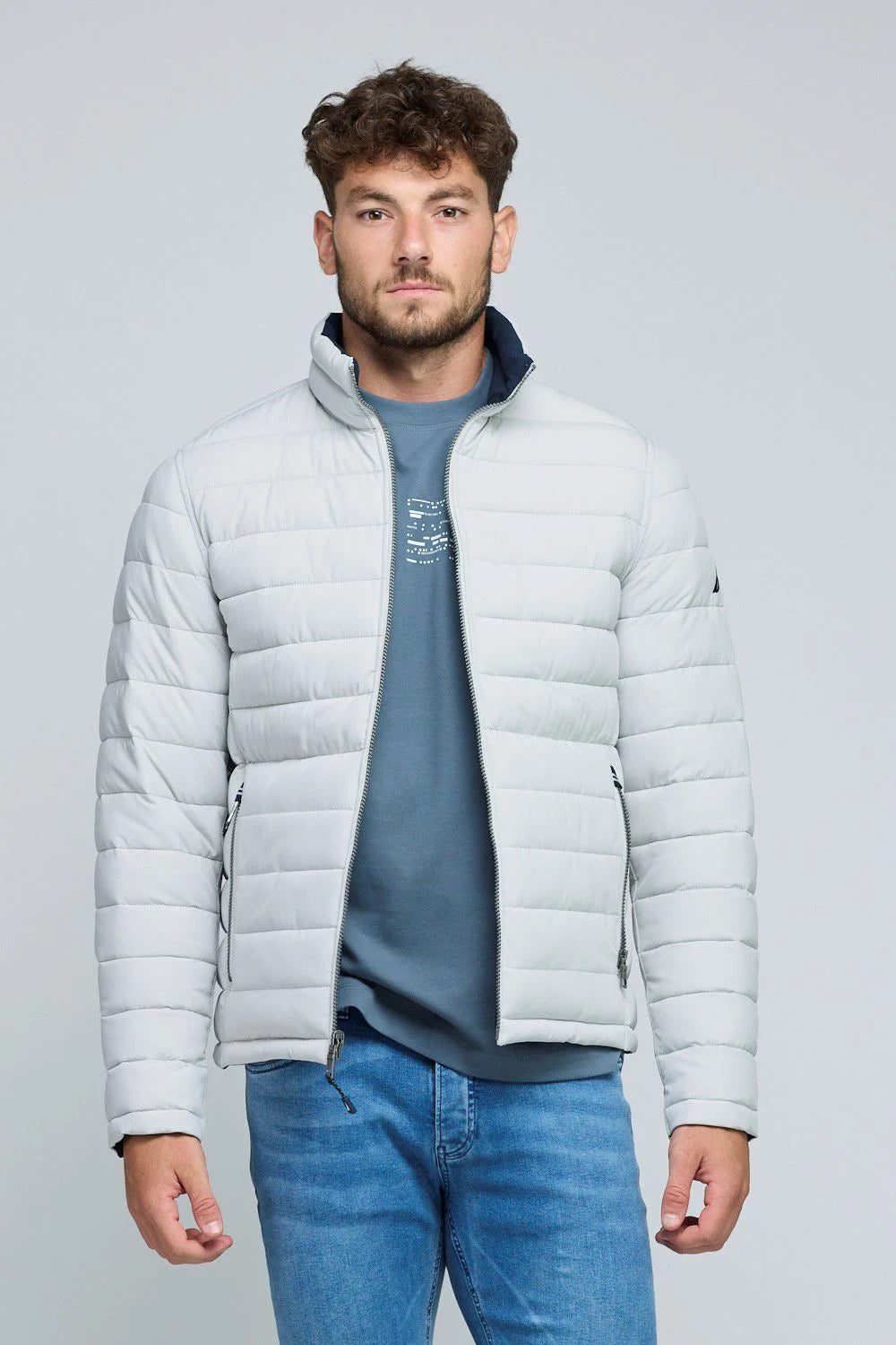 מעיל דו צדדי  / אפור בהיר- נייבי