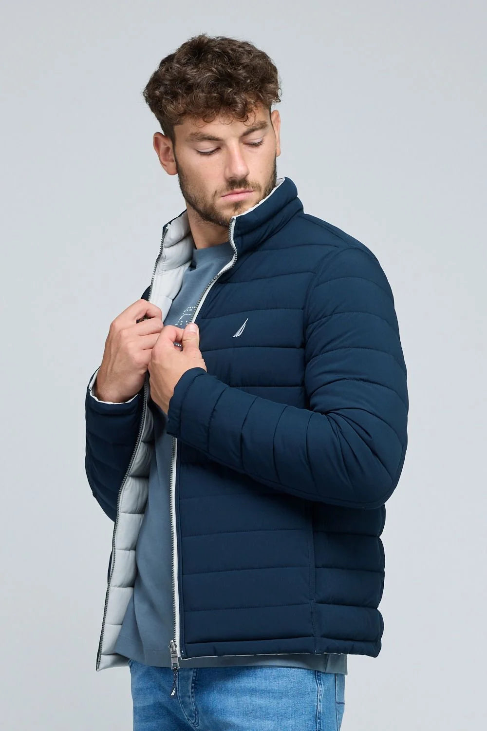 מעיל דו צדדי  / אפור בהיר- נייבי