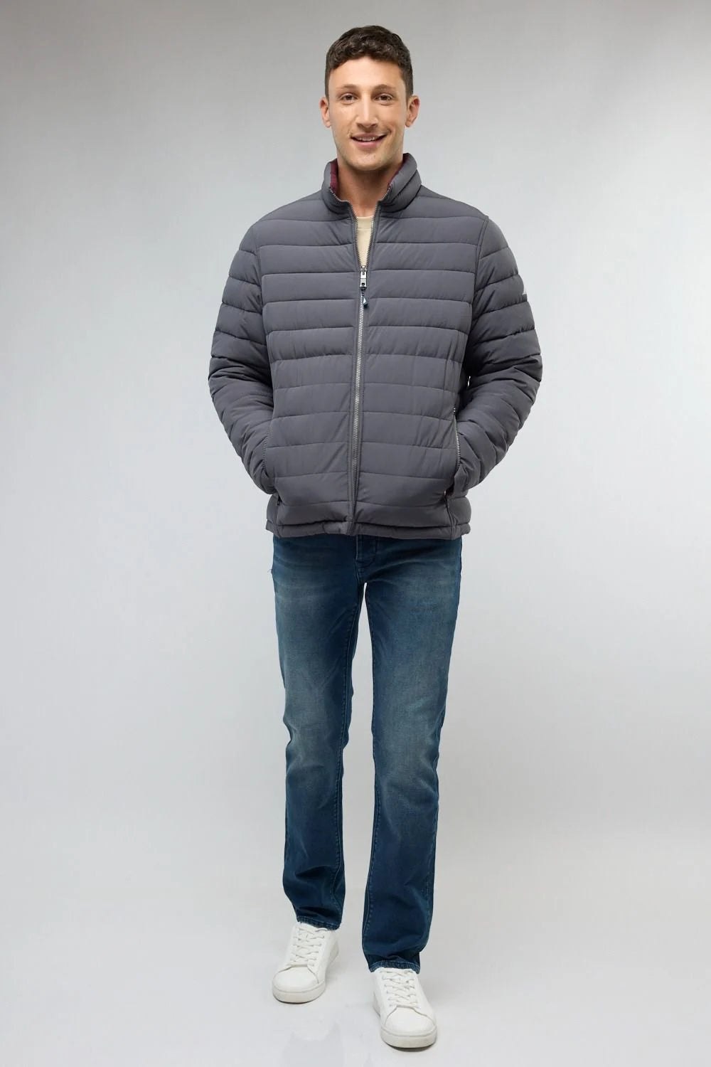 מעיל דו צדדי  / בורדו- אפור