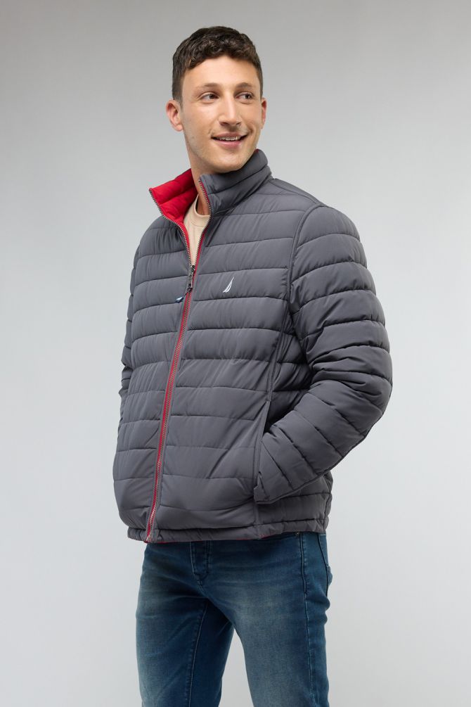 מעיל דו צדדי  / אדום - אפור