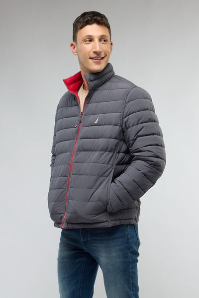 מעיל דו צדדי  / אדום - אפור