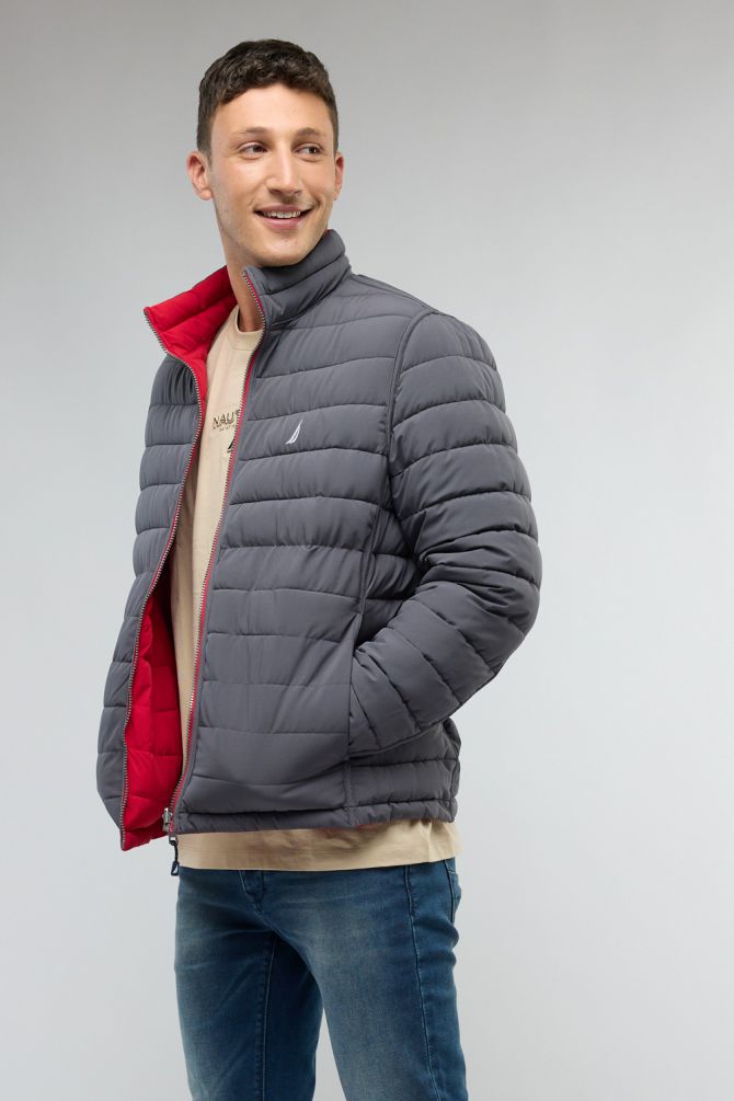 מעיל דו צדדי  / אדום - אפור