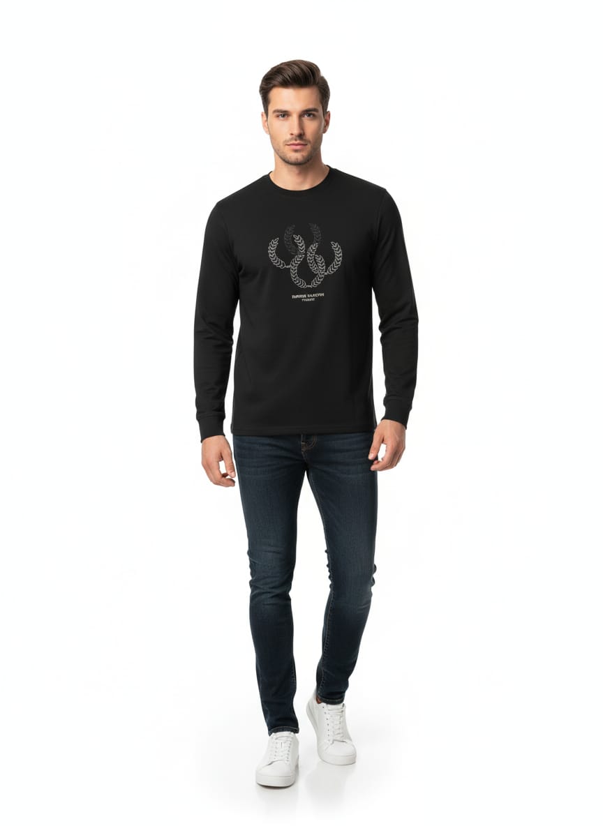 טישרט שרוול ארוך בגזרת SLIM - שחור