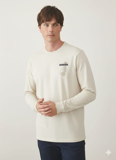 טישרט שרוול ארוך בגזרת SLIM - בז'