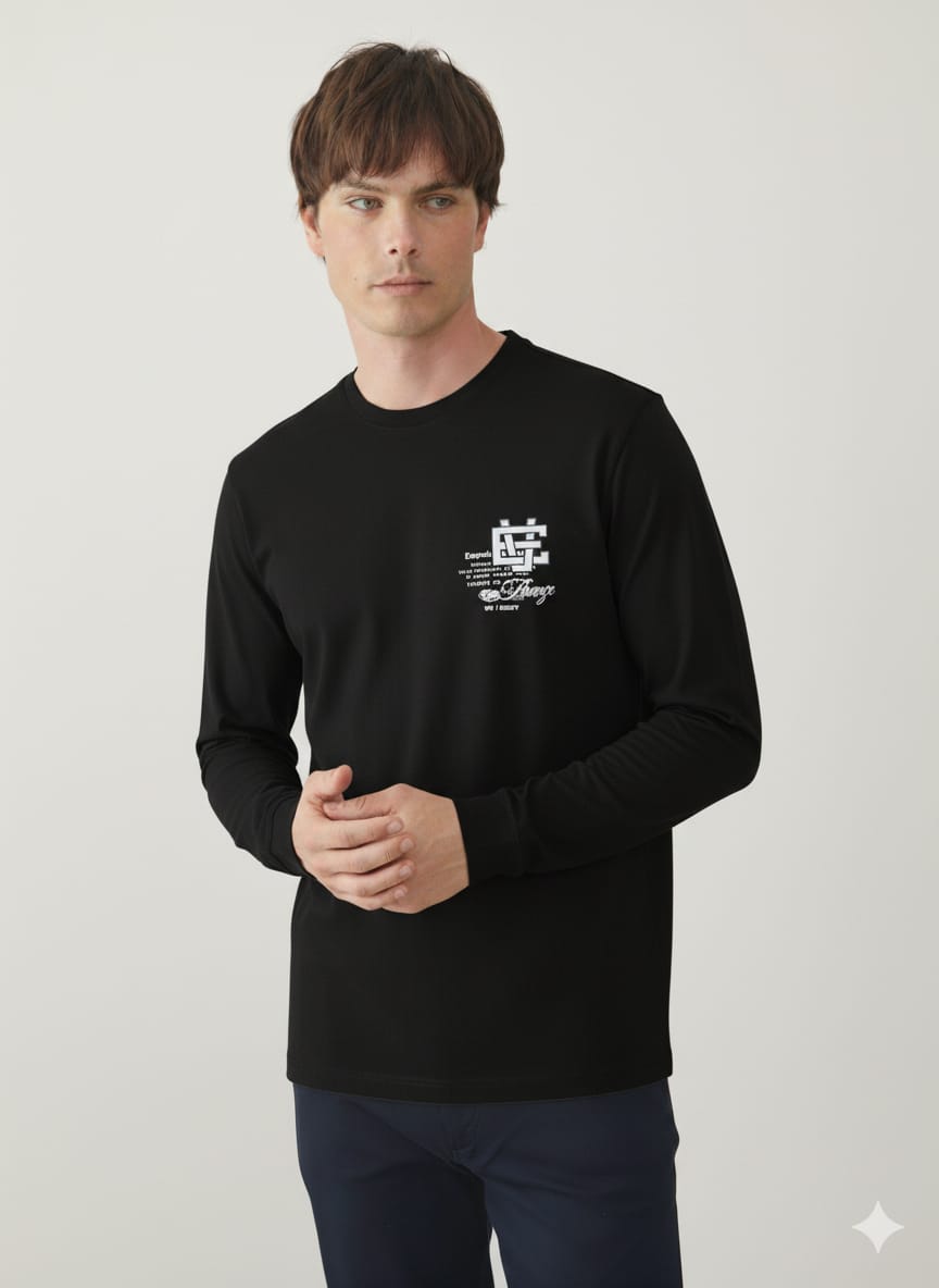 טישרט שרוול ארוך בגזרת SLIM - שחור