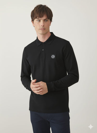 פולו שרוול ארוך בגזרת SLIM - שחור