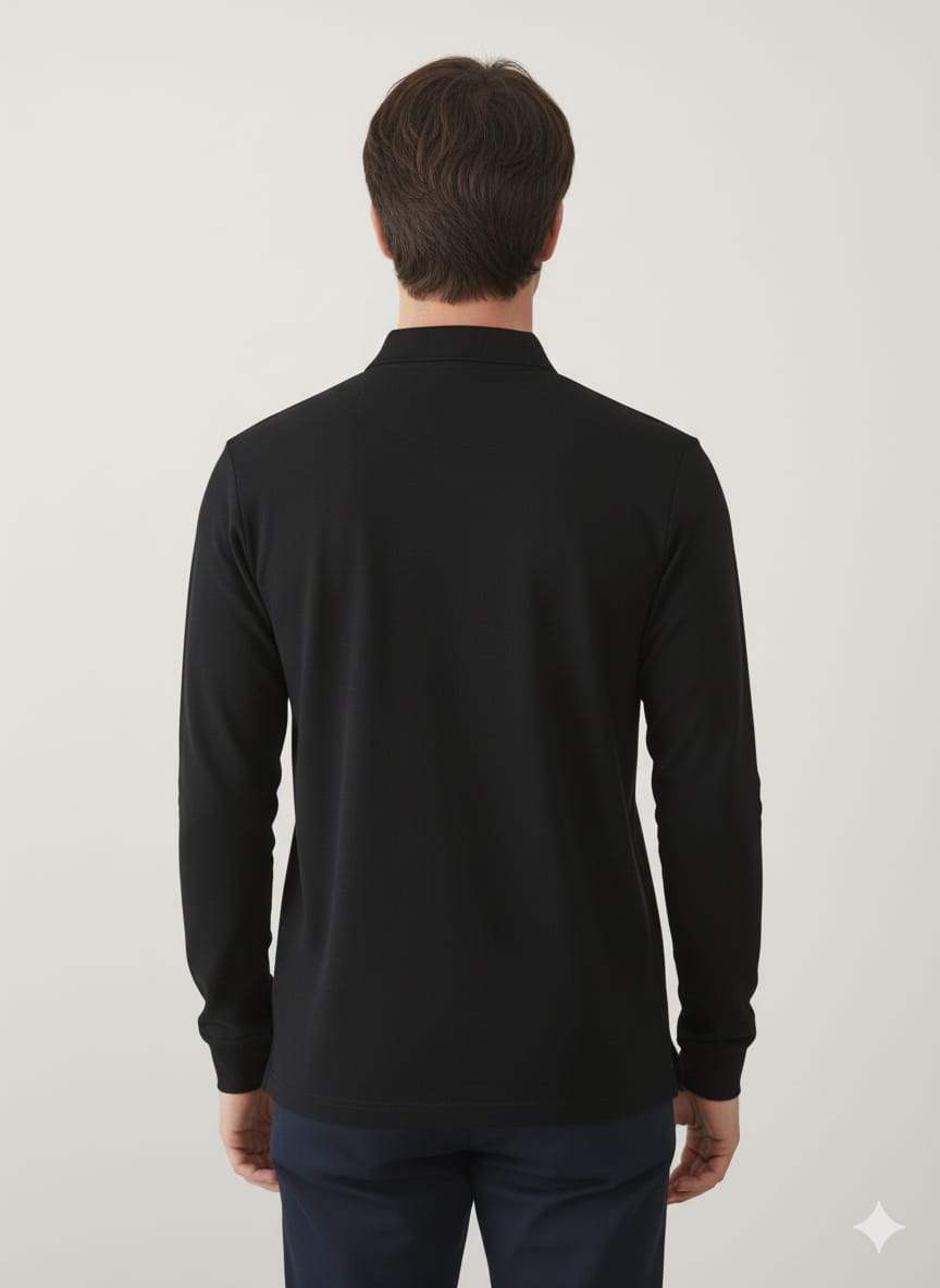פולו שרוול ארוך בגזרת SLIM - שחור