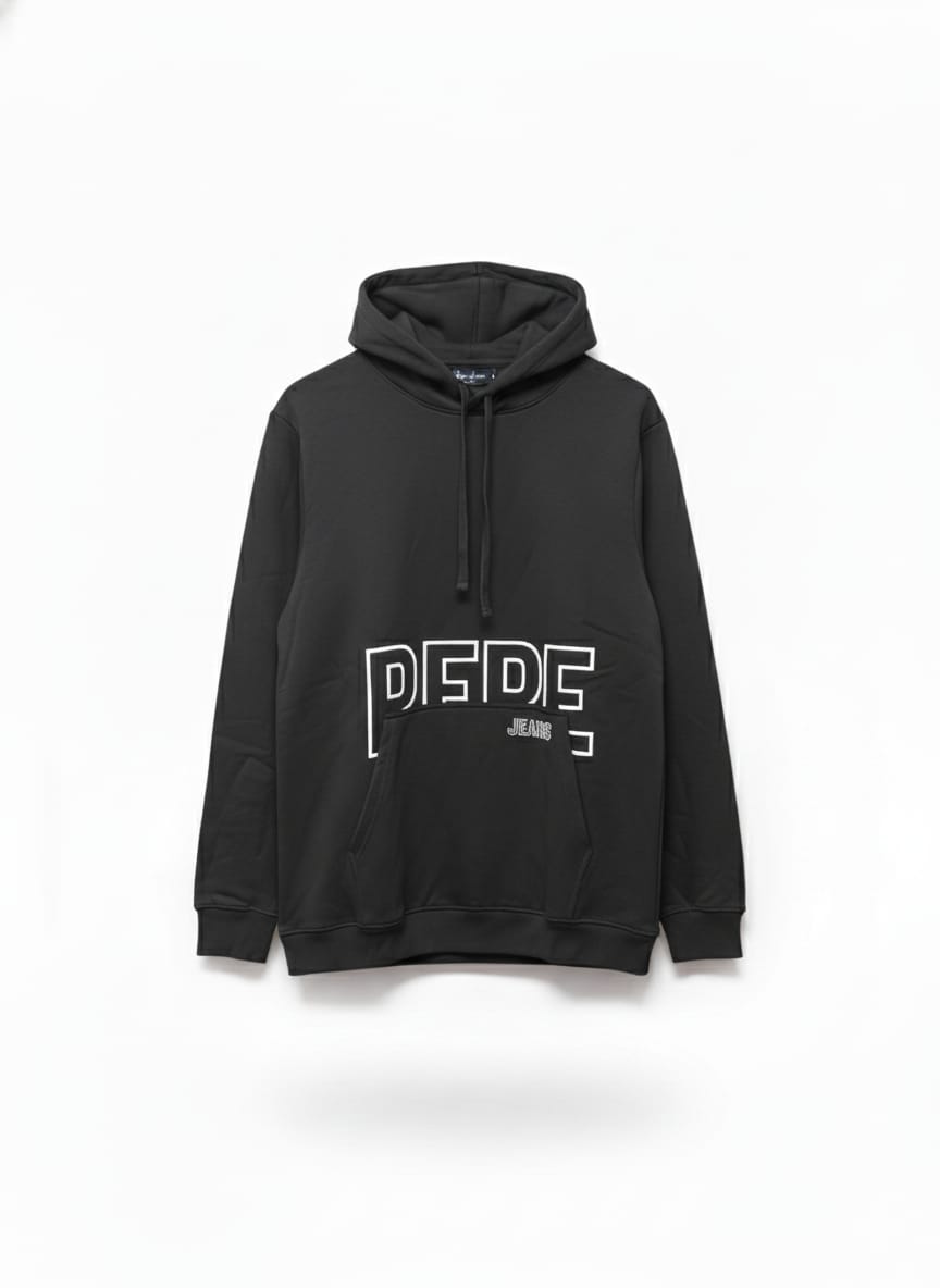 קפוצ'ון עם כיס והדפס  -  שחור'