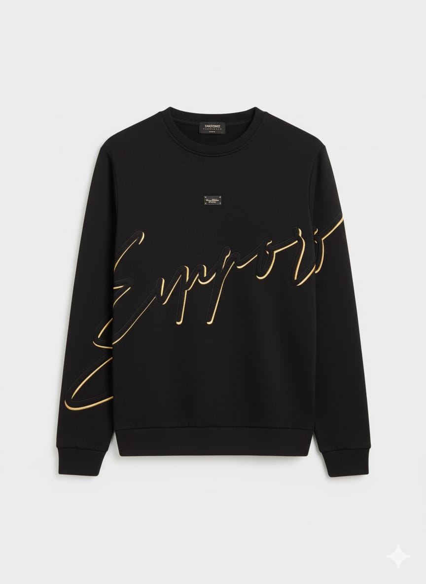 חליפת טרנינג בצבע שחור עם רקמה זהב שחור