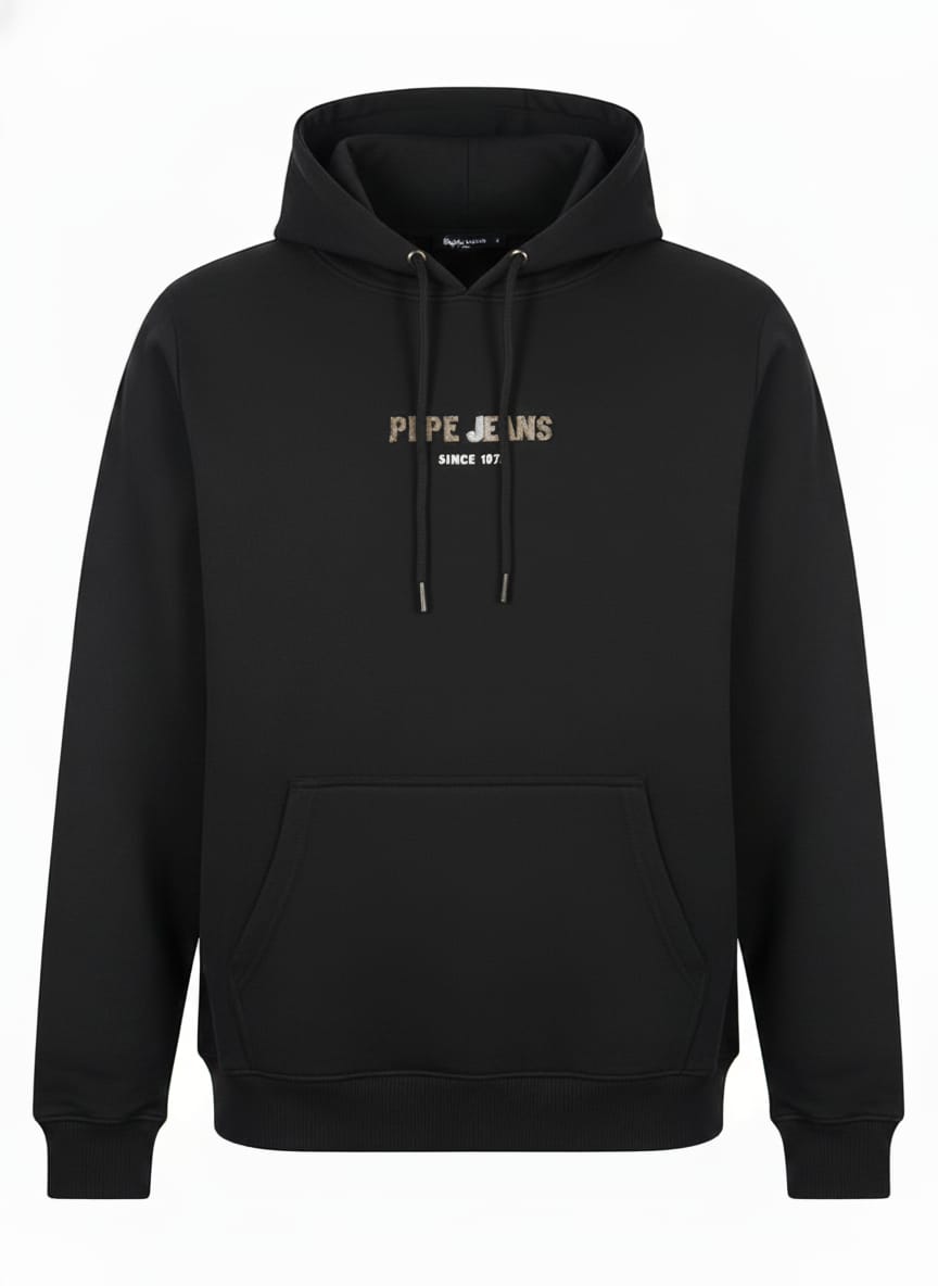 קפוצ'ון עם כיס ולוגו בחזית -  שחור