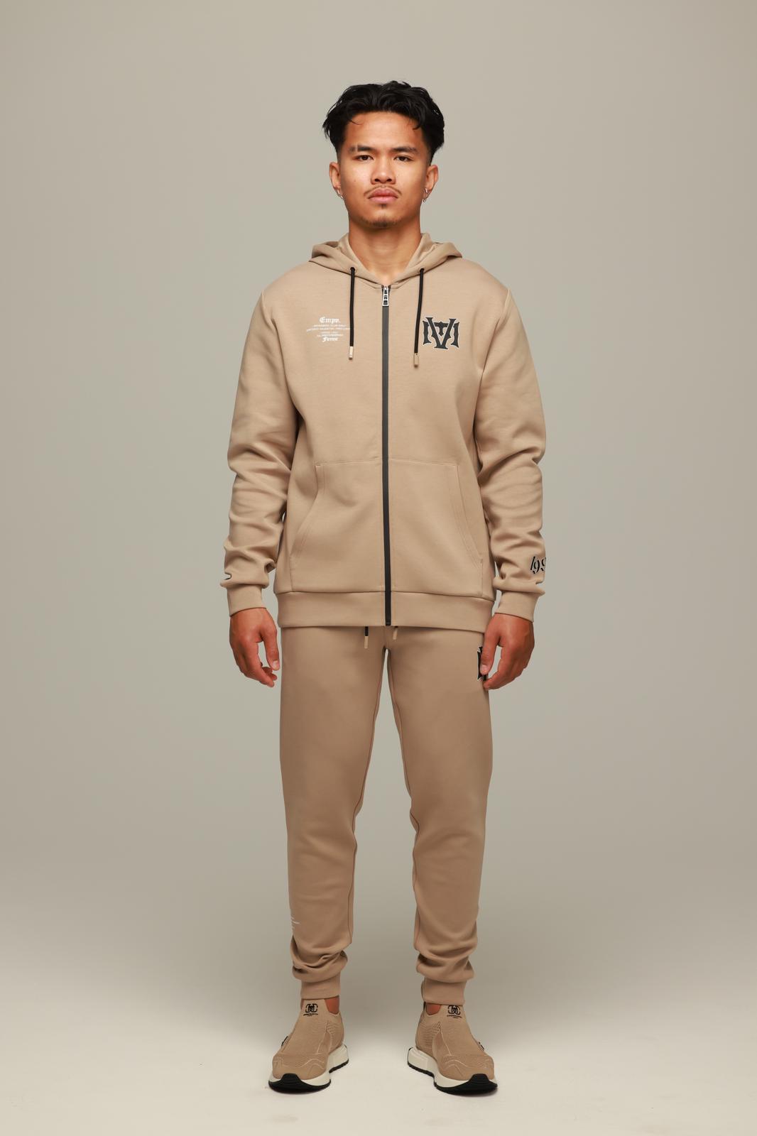 חליפת טרנינג קפוצ'ון ומכנס - בז'