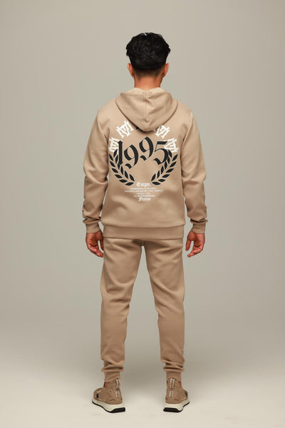 חליפת טרנינג קפוצ'ון ומכנס - בז'